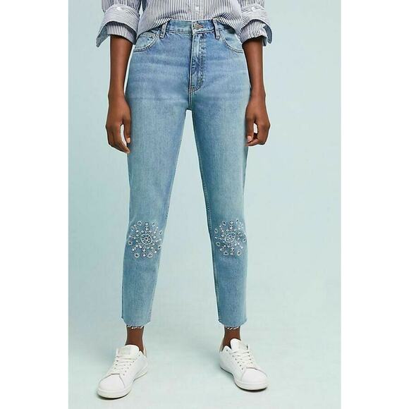 New Anthropologie M.i.h Mimi Ultra High-Rise Embroidered Slim Jeans $265 Size 26 - Picture 2 of 3